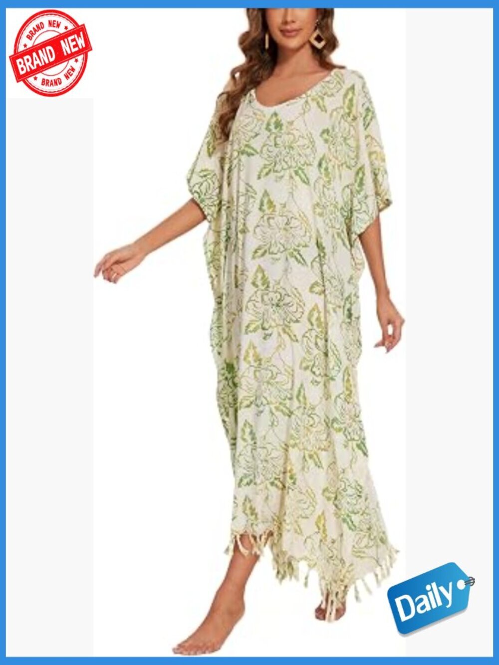 Plus Size Hand Blocked Batik Rayon Caftan Maxi Loungewear Dress XL-3X